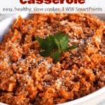 Cabbage Roll Casserole in a white serving dish