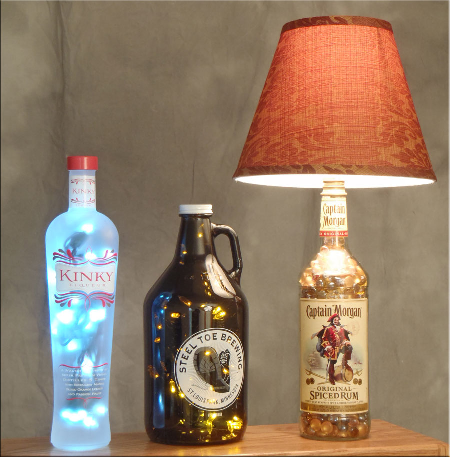Kinky, Beer and Captain Morgan bottle lamps