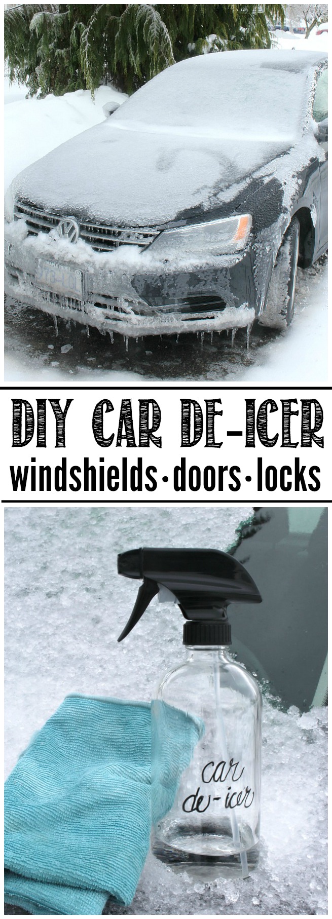 How to Prepare Your Vehicle for Winter Simple DIY car de-icer. Makes getting rid of that ice SO easy for windshields, doors, and locks. A MUST for that winter weather!