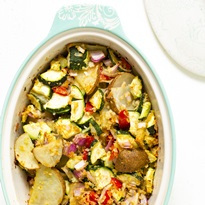 Vegan Zucchini Potato Casserole Recipe for a Plant-Based Dinner on a Budget (Gluten-free Optional)